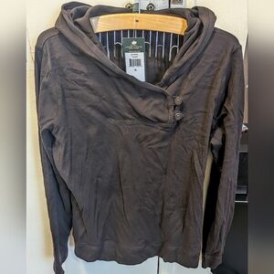 Lauren Ralph Lauren Dark Brown Hooded Long Sleeve Top with Button Detail